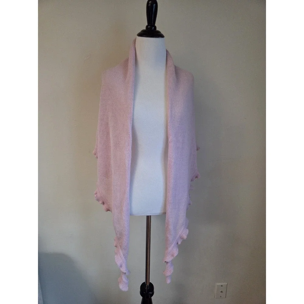 100% Baby‎ Alpaca Ruffled Scarf Wrap Baby Pink 80